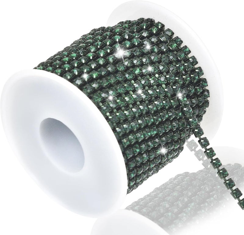 Dropower 4MM Crystal Rhinestone Close Chain Trim 10 Yards Rhinestone Banding Claw Cup Chain for Sewing Crafts, DIY Decoration, Jewelry, Clothing, Shoes Emerald - Image 1